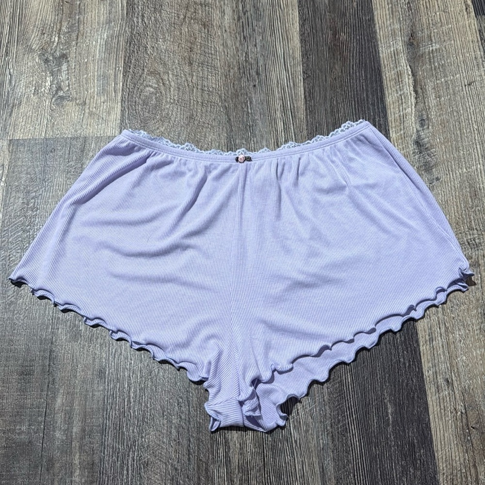 No Boundaries Womens Ribbed Sleep Shorts Lace Trim Purple Pajamas Size Small